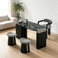 Ensemble de table à thé en marbre moderne, table basse en bois massif avec chaise et tabouret, mobilier de salon, bureau, hôtel