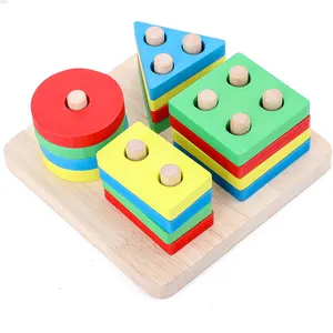 Wooden Sorting Stacking Montessori Toys Matching Shape Color Recognition Blocks Puzzle Geometric Board Early Educational