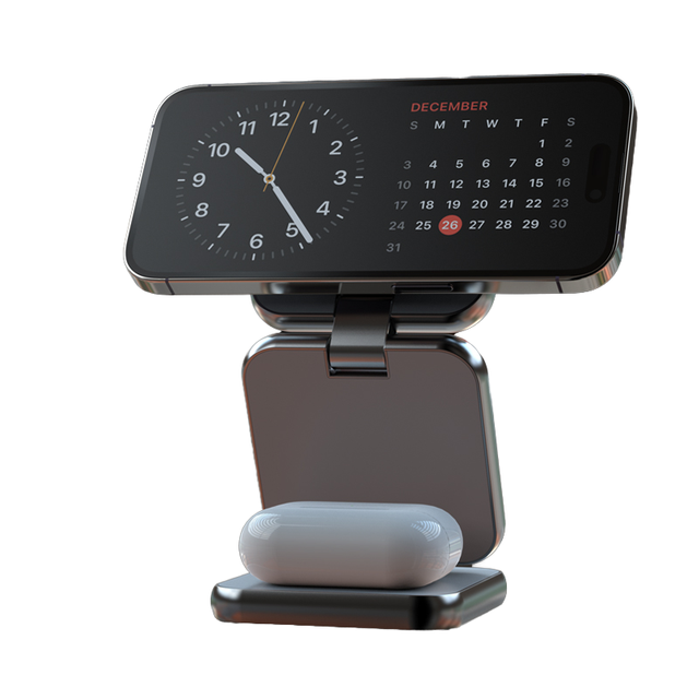 Magnetic Wireless Charger Stand Foldable Aluminum 15W Fast Charger Smart PD Function Compatible iPhone 16 15 Earphones Watches