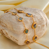Bracelet en acier inoxydable plaqué or 18 carats, coquille d'ormeau brillante, forme carrée et goutte d'eau
