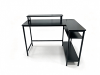 Bureau de jeu en forme de L noir avec support d'écran, étagères de rangement multi-niveaux, poste de travail d'ordinateur d'angle pour la maison et le bureau, idéal pour les étudiants