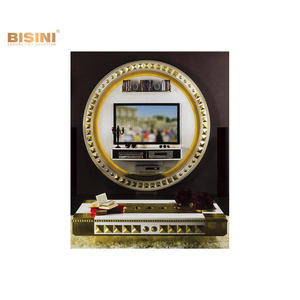 <span class=keywords><strong>Meuble</strong></span> à cadre TV rond décoratif en bois feuille d'or européen Sculpture spéciale Mobilier de rangement Hi-Fi pour salon - Product Image 1