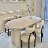 Table à manger ovale en dalle de roche française, petite taille, luxe léger, haut de gamme, moderne, simple, style nordique, crème, gain de place
