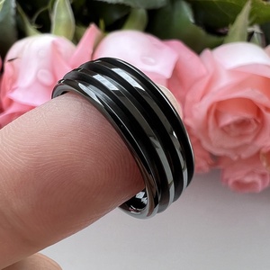 Coolstyle Jewelry 8mm anello centrale vuoto in tungsteno nero all'ingrosso per intarsio personalizzato con scanalature tripli da 1.1mm Domed Comfort Fit - Product Image 5
