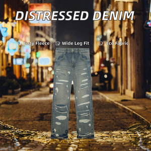 Pantalon en jean tricoté mi-long en coton personnalisé, style streetwear, délavé, déchiré, coupe décontractée, confortable, avec poches, pour printemps et automne - Product Image 2