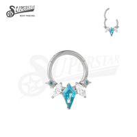 SUPERSTAR ASTM F136 Titane Kite Septum Clicker Aqua Blue CZ Marquise Hinged Segment Ring Daith Helix Bijou de piercing corporel