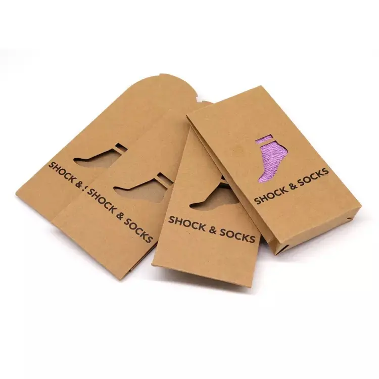Caja de Papel kraft para embalaje de calcetines, caja de papel personalizada de fábrica con ventana, venta al por mayor