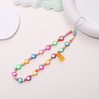Vrouwen Hart Kralen Mobiele Telefoon Riem Lanyard Kleurrijke Kralen Opknoping Lanyards Hart Telefoon Charme Voor Mobiele Telefoon Case