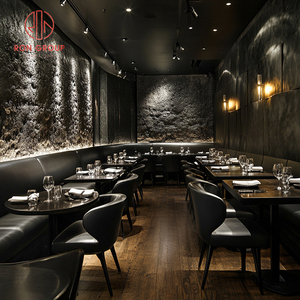 Ensemble de canapés et chaises contemporains en métal noir industriel avec revêtement en cuir, table à plateau en marbre pour restaurant, hôtel, café - Product Image 5