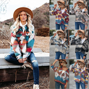 Venta al por mayor de invierno país estilo occidental bolsillos Tweed camisa chaqueta de lana abrigo <span class=keywords><strong>azteca</strong></span> chaquetas Shacket para las mujeres - Product Image 3