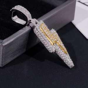 Fait sur mesure deux tons foudre 925 argent complet VVS Moissanite diamant pendentif glacé Hip Hop bijoux - Product Image 1