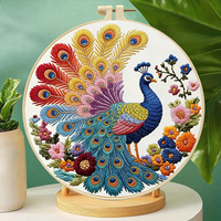Kit de broderie au point de croix motif paon pour adultes, kit de broderie pour débutants, ensemble de broderie à la main, décoration de la maison, cadeau fait main