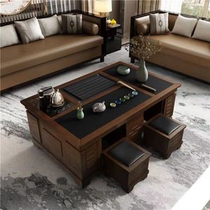 Modern Slab Wood Coffee <b>Table</b> With Tea Set Integrated Living Room Home Office Tea <b>Table</b> - Product Image 2