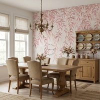 Papier peint mural imperméable à l'eau, motif feuilles en cascade rose doux, style vintage beige botanique, à coller soi-même, pour la décoration murale du salon et de la chambre