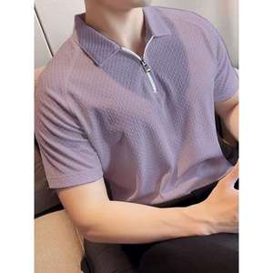 เสื้อยืดแขนครึ่งแขนผ้าโพลีเอสเตอร์สำหรับผู้ชายมีซิปคอโปโล - Product Image 3