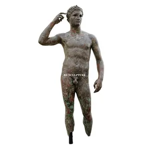 ancient life size outdoor bronze nude man statue male patina sculpture
