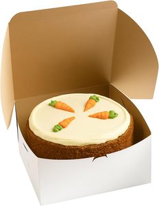 กล่องเบเกอรี่แบบมีมุมล็อค กล่องเค้กทรงสูงพร้อมฝาปิดด้านหน้าและด้านข้างสำหรับเค้กแบบหลายชั้น ภายนอกสีน้ำตาลหรือสีขาว ใช้กับไมโครเวฟได้ - Product Image 1