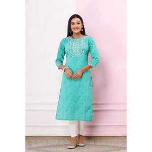 Conjunto Kurti de mujer tradicional hecho a mano, tejido suave de tres piezas con Dupatta y pantalón a juego, precio al por mayor - Product Image 2