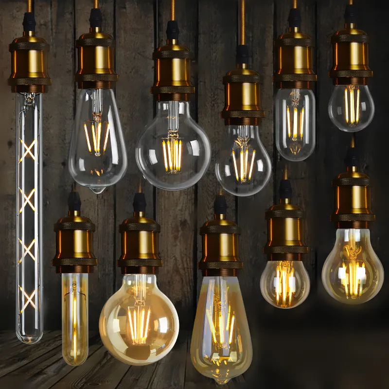 Wholesale e12 e14 e26 e27 b22 Edison vintage led bulbs 2200k 2700k 4000K dimmable 12v 24v 120v 230v led filament light bulb