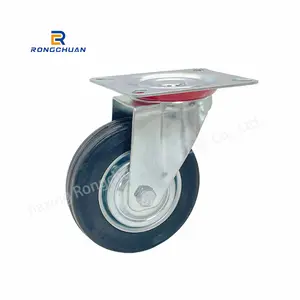 欧洲重型4英寸经济型工业旋转板橡胶轮胎面铁中心脚轮