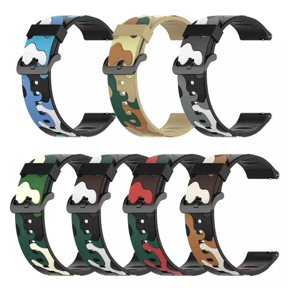 22mm 20mm Camouflage Silicone Strap For Xiaomi Huami Amazfit GTR 47mm 42mm Pace Stratos 3 2 2S Smart Watch Band