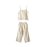 Ensemble de vêtements pour bébé en lin et coton, 2 pièces, haut à bretelles spaghetti + pantalon large