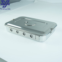 Plateau de stérilisation en acier inoxydable avec couvercle et poignée, boîte autoclave perforée avec verrous latéraux pour instruments chirurgicaux et laboratoire