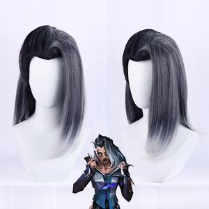 Vente en gros Jeu <span class=keywords><strong>Valorant</strong></span> <span class=keywords><strong>Cosplay</strong></span> 45cm Moyen Long Ombre Noir Argent Synthétique Anime Halloween Party Fade <span class=keywords><strong>Cosplay</strong></span> Perruque - Product Image 1