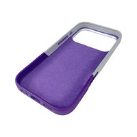 Coque de téléphone tendance patchwork violet-gris pour iPhone 15 Pro Max avec grande fenêtre pour objectif, antidérapante, fine et ajustée, OEM/ODM