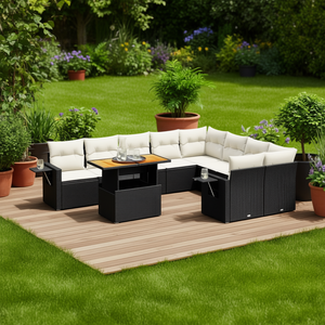 Set Divano da Giardino Nero e Crema con Cuscini, Arredamento da Esterno in Rattan PE Resistente ai Raggi UV, Design Contemporaneo Impermeabile - Product Image 2