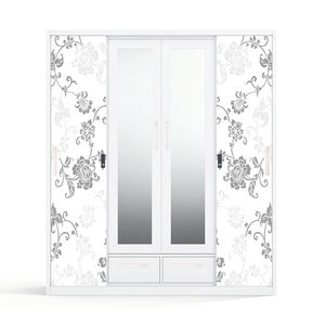 Armoire de chambre à coucher en acier imprimé avec portes coulissantes miroir et tringle de suspension - Product Image 1