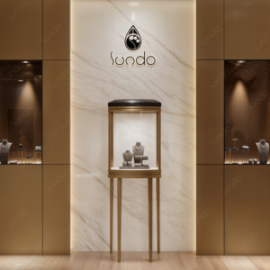 Sản phẩm mới bốn góc cao tủ đồ trang sức đặt tủ trưng bày với ánh sáng tích hợp ở trên cùng - Product Image 5