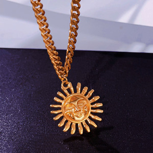China Factory 316l Stainless Steel Jewelry Smile Face Cuban Chain Sun <strong>Necklace</strong> 18k Gold Plated Women <strong>Boho</strong> Sunshine <strong>Necklace</strong> - Product Image 4