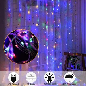 Guirlande lumineuse pour fenêtre, 300 LED, 8 modes d'éclairage, lumières féériques en cuivre avec télécommande, alimentation USB, étanche, décoration murale pour chambre à coucher - Product Image 5