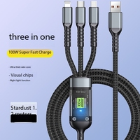 Kabel Ponsel 3 in 1 100w 1.2m Pengisian Cepat Kabel Data Transparan Dengan Lampu LED untuk iPhone 16 15 14 Pro Max