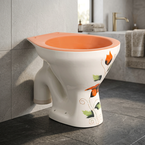 Inodoro Moderno Vistaar Naranja de Cerámica con Sifón S/P, Doble Descarga, Montaje en Suelo, de Una Pieza, Estilo Europeo, Sanitario para Baño - Product Image 1