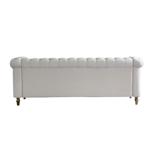 Modern 3-Seater Beige Velvet <b>Sofa</b> Comfortable Button Tufted Rolled Arms Square Shape Wooden <b>Legs</b> for Living Room Hotels Villas - Product Image 6