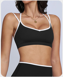 Soutien-gorge de sport pour femme en gros, à double bretelle fine, dos croisé, avec coussinets amovibles, soutien léger, pour yoga, pilates et fitness, style crop top - Product Image 4