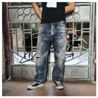 Lotfeel – Jean en denim pour homme, personnalisé, de haute qualité, style vintage, délavé, déchiré, avec patchs, en coton
