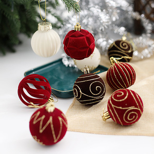 DIY 12 Pcs <b>Christmas</b> Velvet Pendants Flocked <b>Christmas</b> Baubles, <b>Christmas</b> Tree Hanging <b>Ornaments</b> White Red Set - Product Image 4
