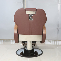 Fauteuil de Barbier Vintage Européen Haut de Gamme en Cuir PU Marron, Pompe Hydraulique Robuste, Inclinable, Accoudoirs en Bois, Base Chromée, Réglable en Hauteur