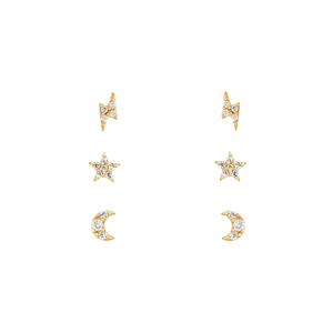 Tiny Minimal Stud 925 Sterling Silver Small lightning Moon Star Mini <strong>Second</strong> Stud <strong>Earring</strong> - Product Image 2