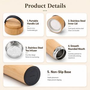 Bouteille d'eau isotherme en acier inoxydable avec logo gravé au laser personnalisé, en bambou naturel, pour cadeaux promotionnels en gros - Product Image 3