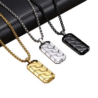 Collier pendentif chaîne en bambou pour homme en acier inoxydable électroplaqué, motif géométrique empreinte de pneu, tendance, vente en gros transfrontalière