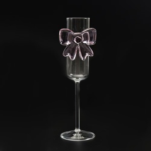 Arco de <span class=keywords><strong>vino</strong></span> tinto de vidrio de borosilicato alto creativo de 170ml, lazo alto para el Día de San Valentín, lazo rosa romántico, champán - Product Image 3