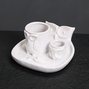 Support d'encens en bois sacré péruvien American Owl Sage, plateau à bougie en céramique effet four, design hibou cylindrique, fait main - Product Image 6