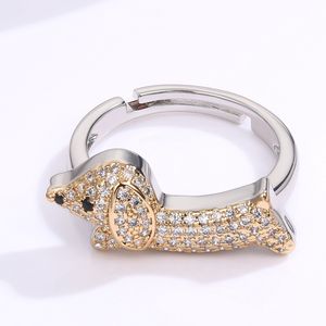 Bague mignonne avec empreinte de patte de chiot, de chien, de chat, de dachshund, plaqué deux tons, bijoux pour femmes - Product Image 3
