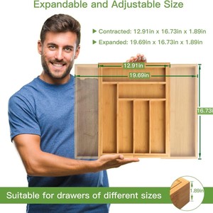 Organisateur de couteaux en bambou 32-52x43x5cm, 8 compartiments, rangement pour couverts de cuisine - Product Image 3
