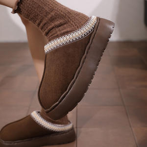 Pantuflas Casuales de Estilo Étnico para Mujer con Pelaje para Otoño e Invierno, Mocasines con Suela Gruesa de EVA para Aumentar Altura, Esponjosas, Cálidas y Suaves - Product Image 3