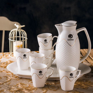 Juego de café y té de cerámica de gran capacidad, alambre dorado pintado a mano, de alta calidad, para bodas y fiestas - Product Image 3